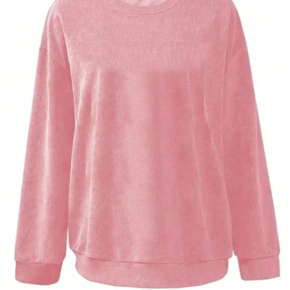 Pink Casual Women's Minimalist Crew Neck Long Sleeve Sweatshirt - Picture 4 of 4